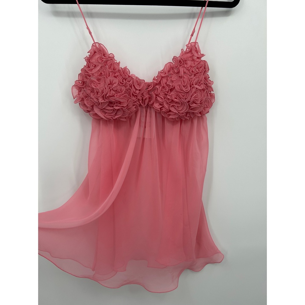La Senza Lingerie Pink Ruffle Rosette Babydoll Chemise Sheer Nightgown Small - Picture 3 of 13